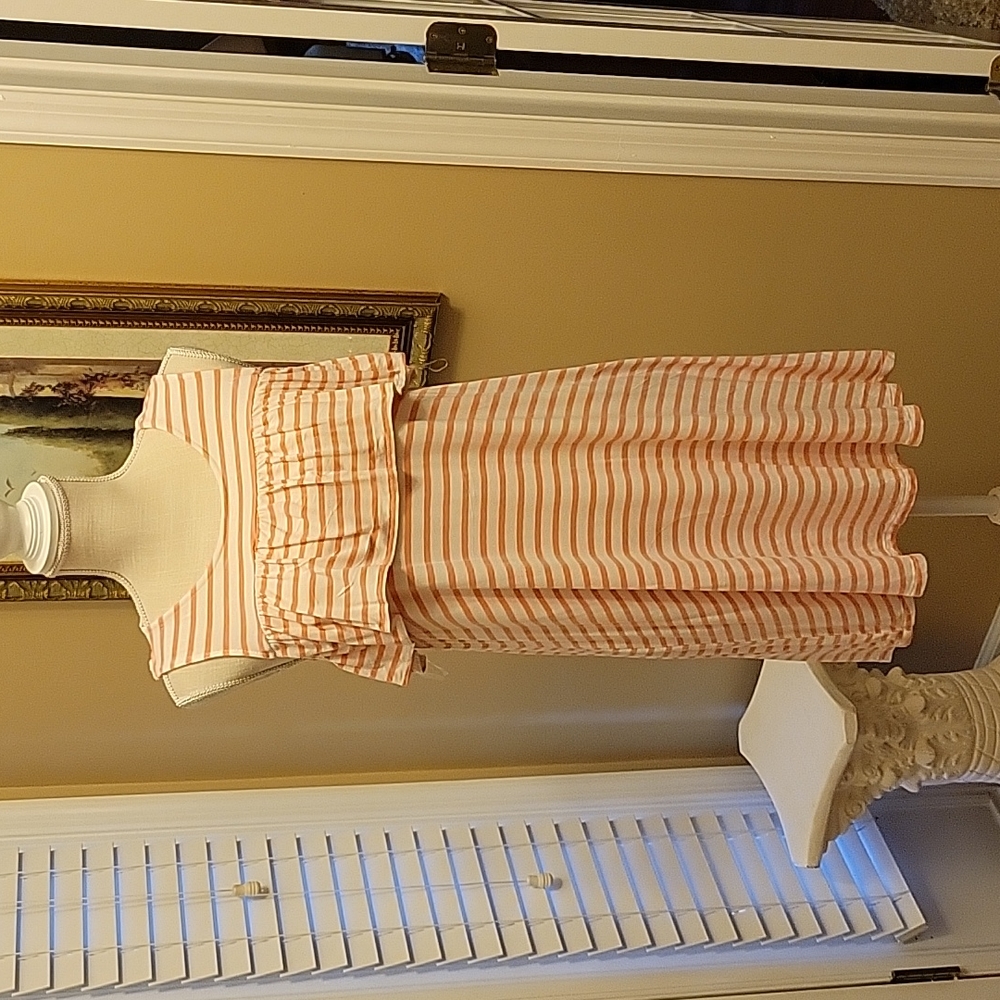 Red Camel pink white stretch striped sleeveless dress ruffled bodice Medium EUC…